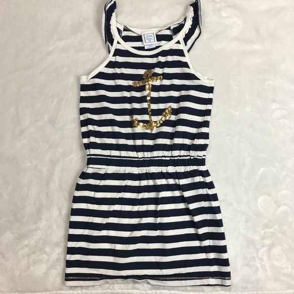 Jillian's Closet Gold Sequin Anchor Striped Sleeveless‎ Dress Girls Size 6X Navy - Picture 9 of 9